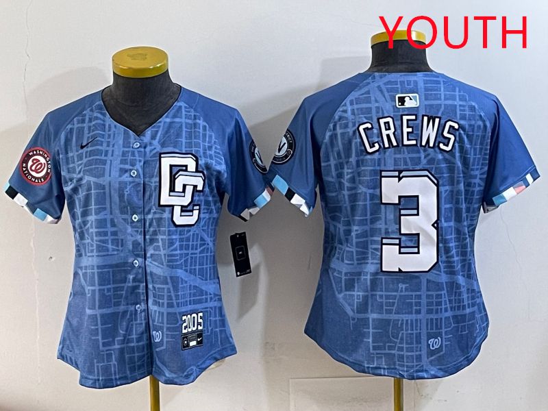 Youth Washington Nationals #3 Crews Blue Joint Name 2025 Nike MLB Jersey style 7